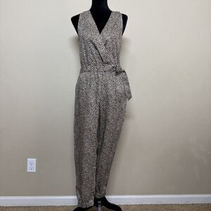 Banana Republic Jumpsuit women 2 petite leopard faux wrap tencel brown